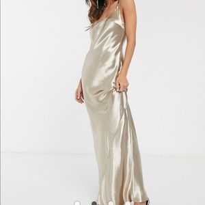 ASOS DESIGN scoop back bias cut satin maxi dress in champagne